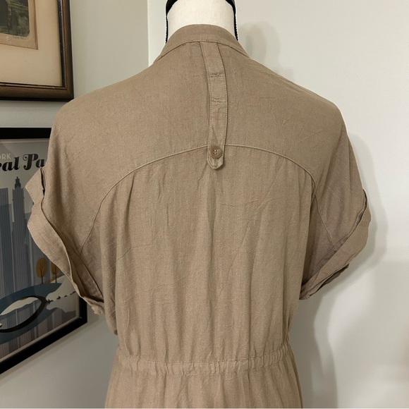 Zara Tan Linen Midi Dress with Dolman Sleeves and Mandarin Collar - Picture 5 of 8